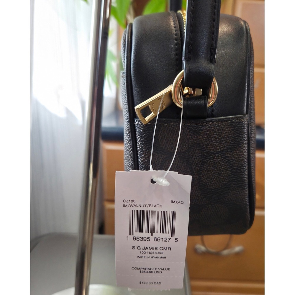 Coach Jamie Camera Bag Signature "C" Walnut Black Crossbody Gold‎ Hardware NWT - Picture 4 of 14